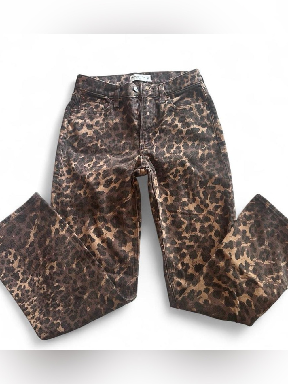Abercrombie & Fitch Brown and Black Leopard Print Low Rise Baggy Jeans